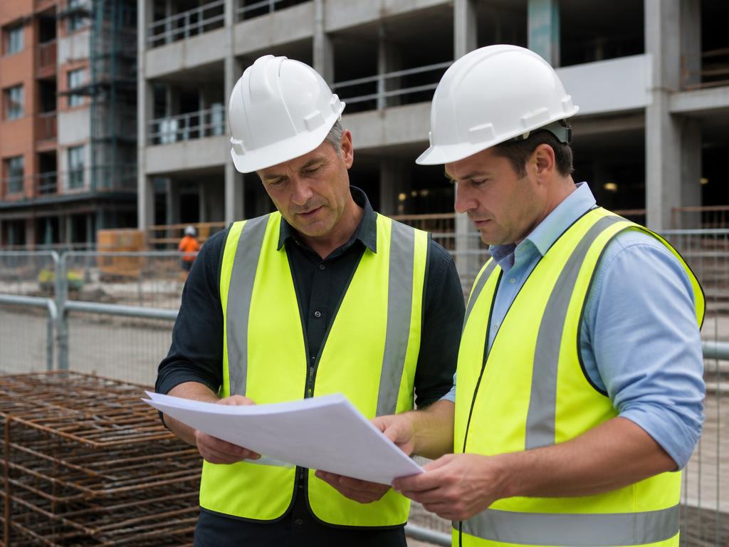 Site supervisors reviewing construction plans